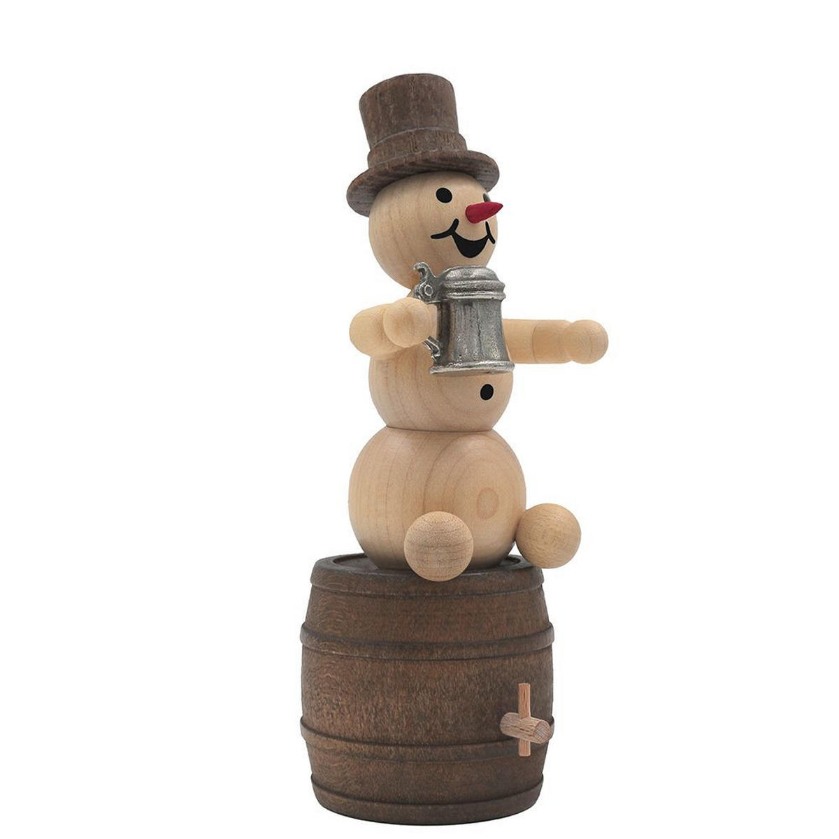 HOLZFIGUR Schneemann mit Krug auf Bierfass 13 cm - Multicolor, Holz (5/13/0.1cm)