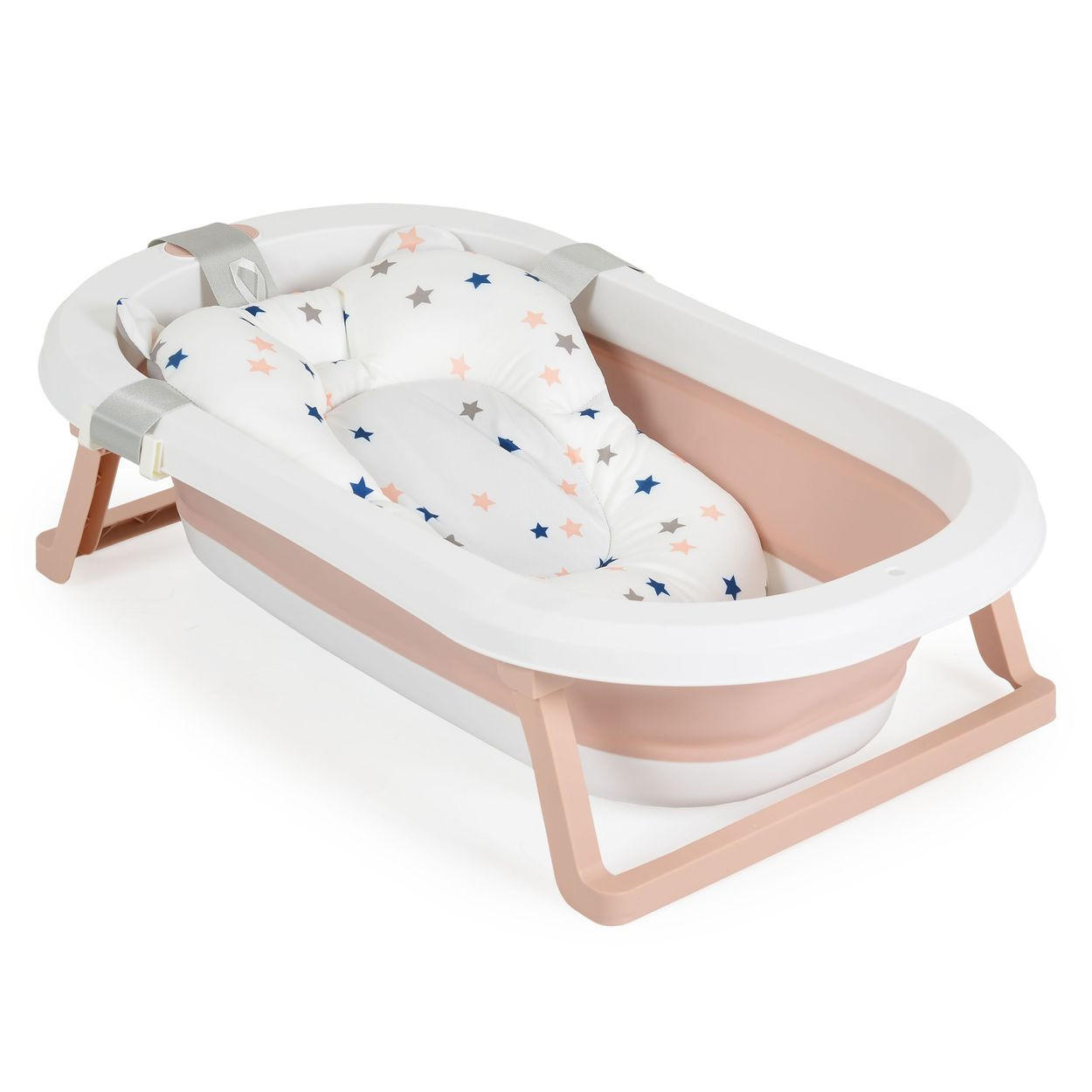 BABYBADEWANNE Palma faltbar rosa 3-teilig Badekissen Schwamm Ablaufloch Stöpsel - Rosa, Kunststoff (42/74cm) - Moni