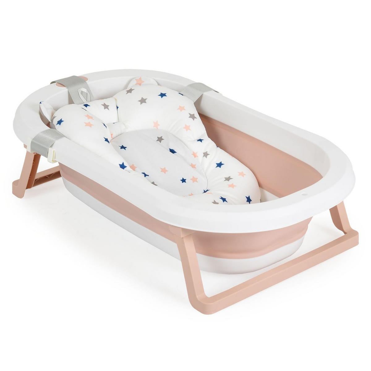 BABYBADEWANNE Palma faltbar rosa 3-teilig Badekissen Schwamm Ablaufloch Stöpsel - Rosa, Kunststoff (42/74cm) - Moni