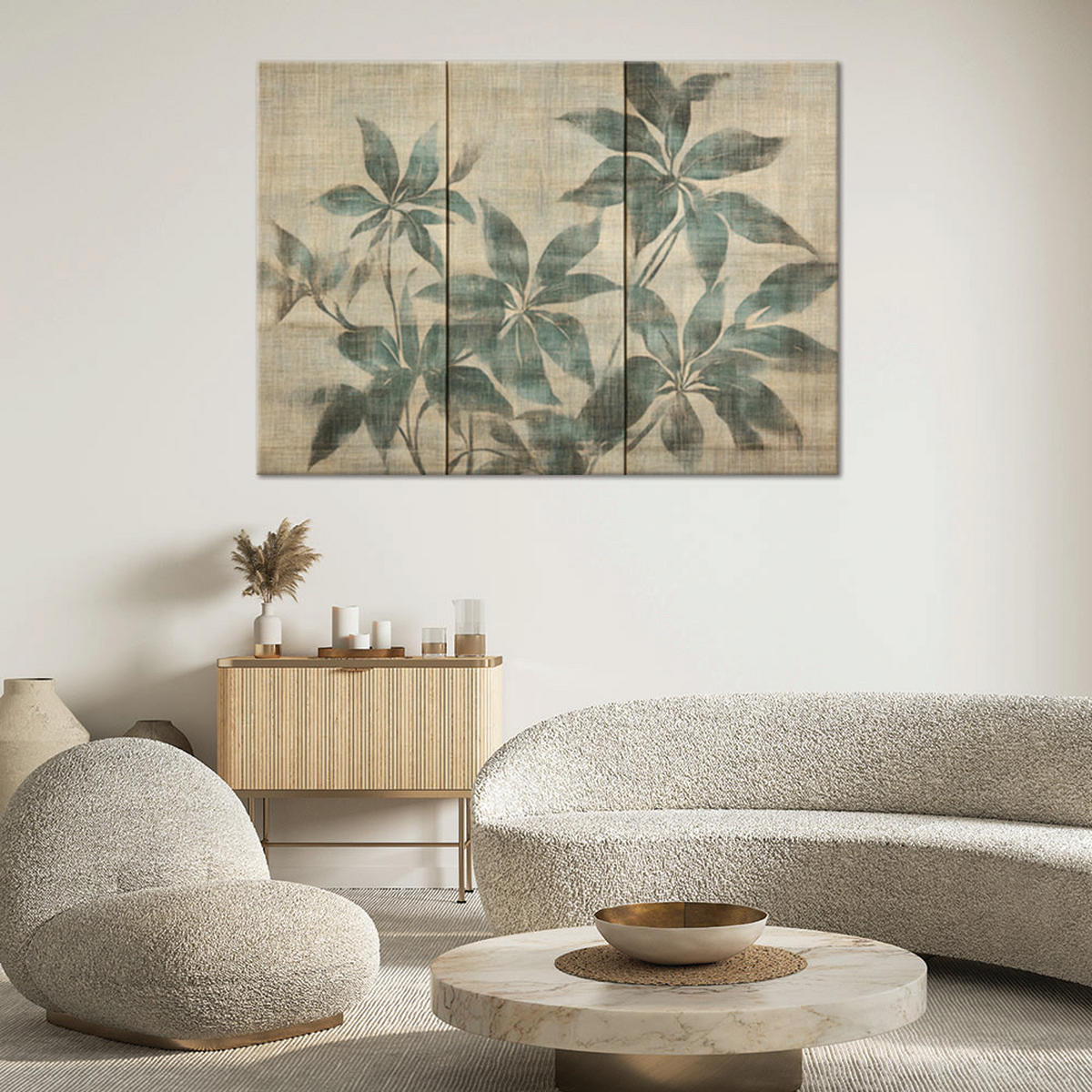 WANDBILD pflanzenblätter auf einem strukturierten hintergrund - Beige, Textil (60/40cm) - Feeby