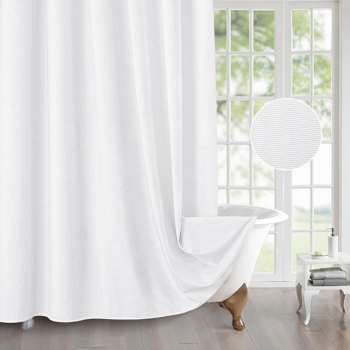 DUSCHVORHANG Leinenoptik Weiß 182 x 214 cm - Weiß, Textil (182/214cm)