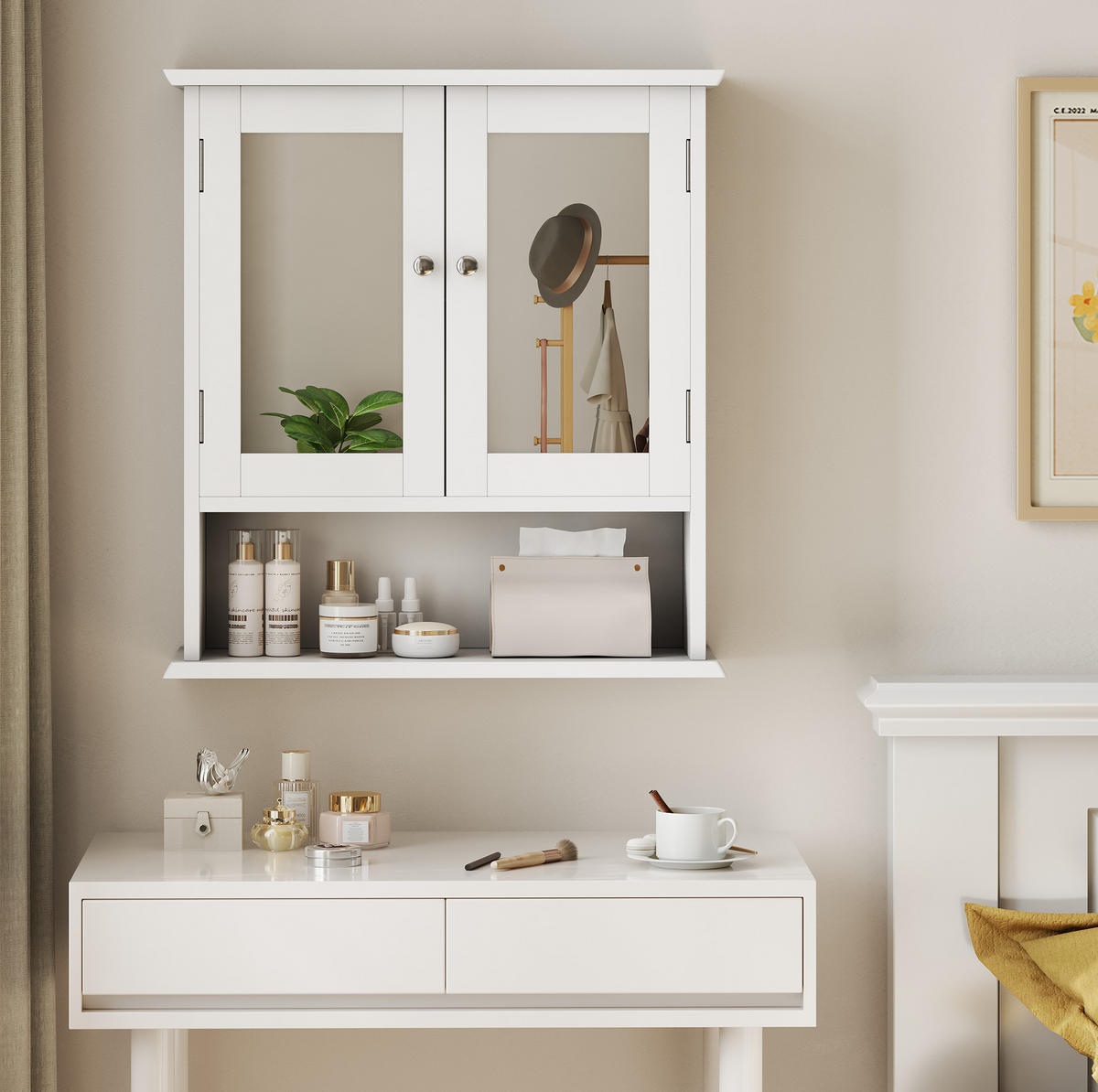 BADEZIMMERSCHRANK mit Spiegel 54,6 x 19,8 x 60 cm Weiß - Weiß, Glas (20/60/50cm) - Beauniv