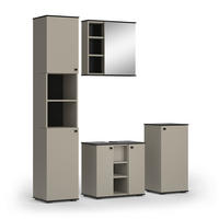 BADMÖBEL-SET Joli Greige 4 Teile, mit Hochschrank und Midischrank - Greige/Schwarz, Holzwerkstoff (60/59/37cm) - Vicco