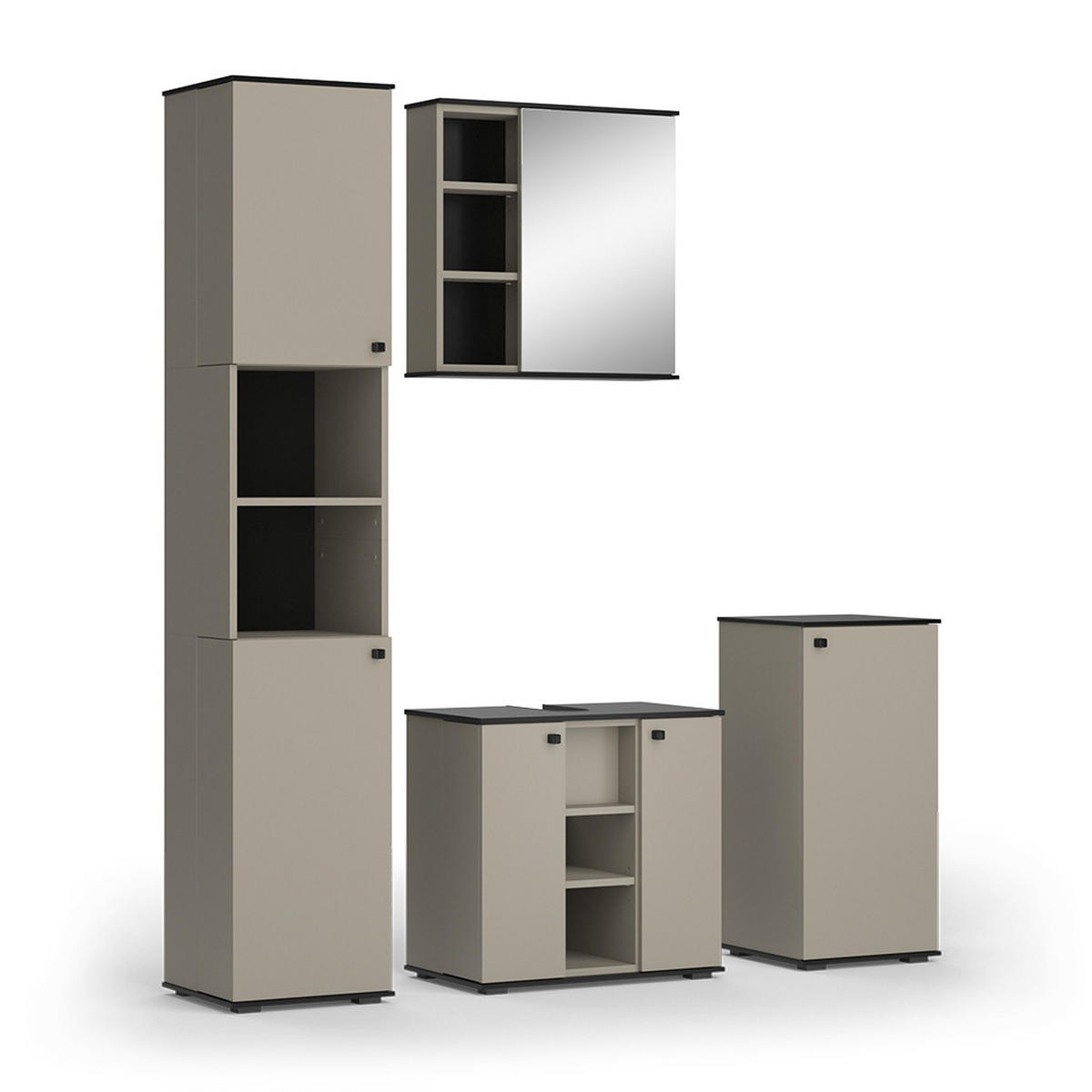BADMÖBEL-SET Joli Greige 4 Teile, mit Hochschrank und Midischrank - Greige/Schwarz, Holzwerkstoff (60/59/37cm) - Vicco