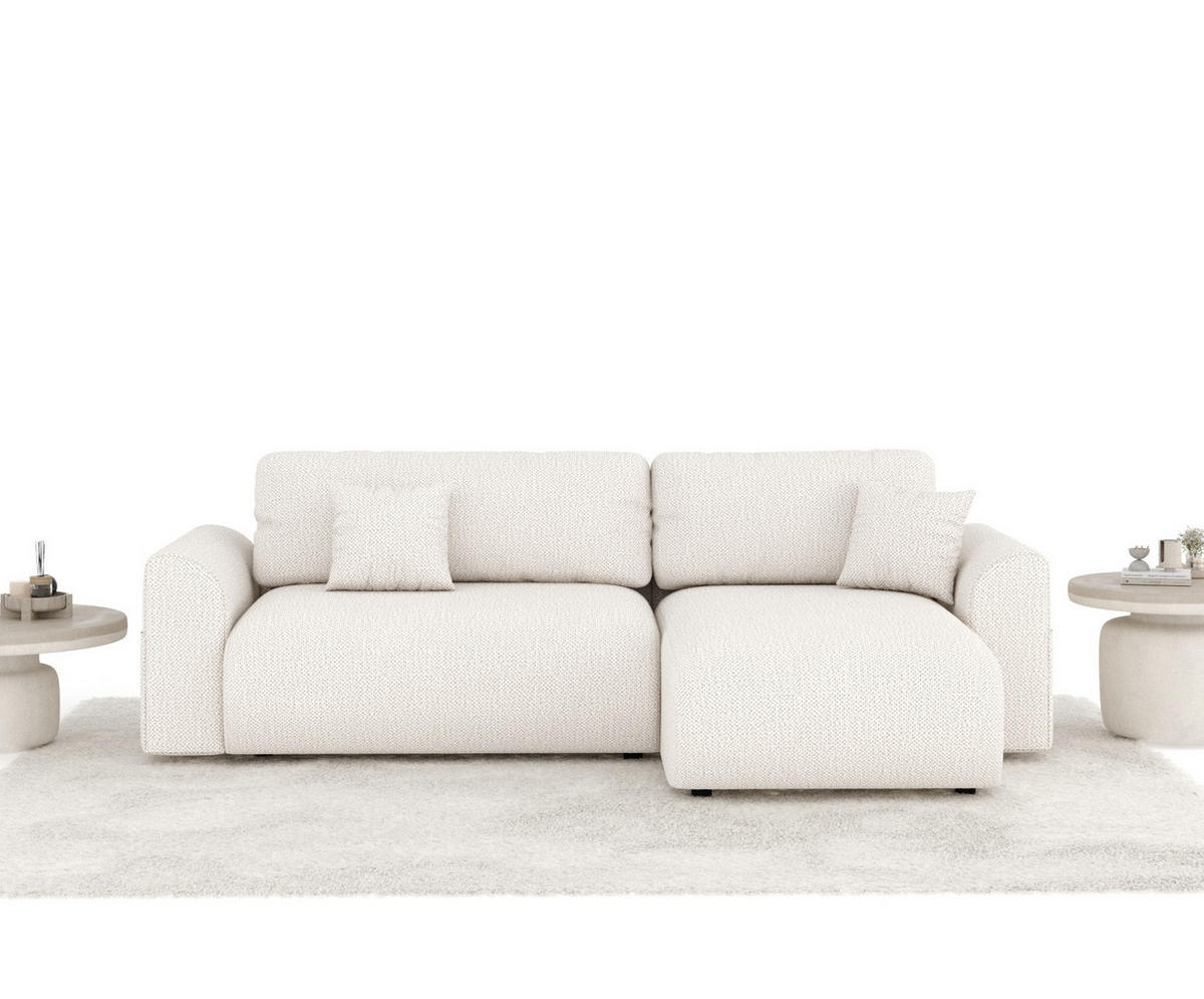 ECKSOFA MIT SCHLAFFUNKTION Bodega Creme Chenille - Creme/Schwarz, Holz/Holzwerkstoff (235/138cm) - Maison de Reve