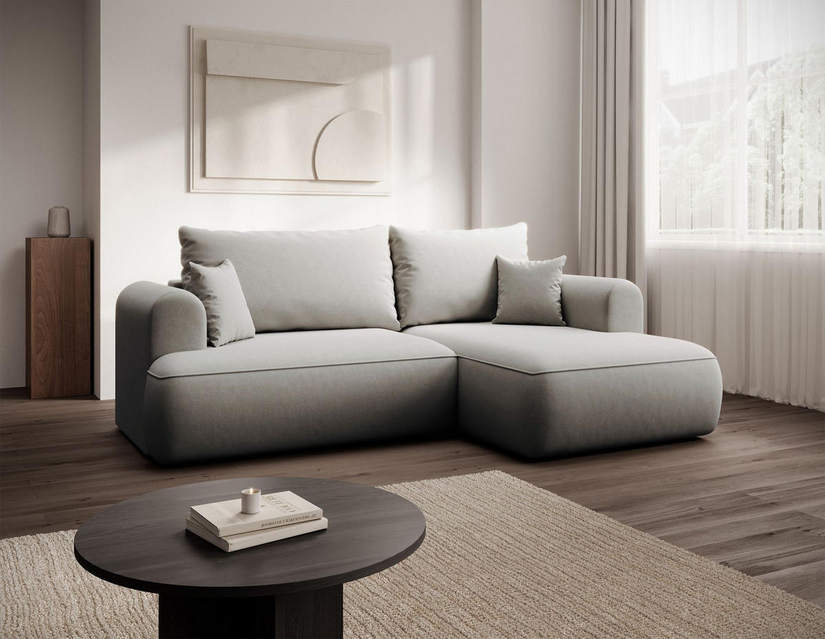 ECKSCHLAFSOFA Ovo Mini Grau Easy-Clean-Samtbezug - Schwarz/Grau, Kunststoff/Textil (156/238cm) - Selsey