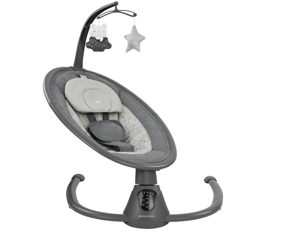BABYWIPPE Twiddle dunkelgrau 5 Schaukelgeschwindigkeiten, Fernbedienung, Timer, 5-Punkt-Gurt - Grau, Metall - Kikka boo