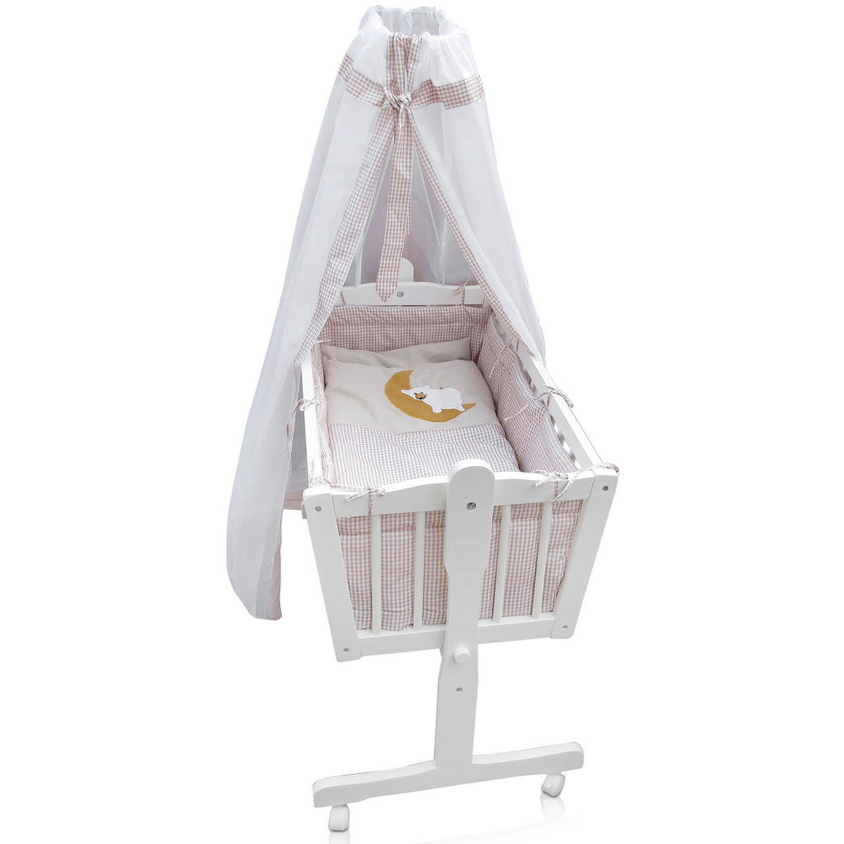 BABYBETT Beige 100 x 77 cm mit Rollen - Beige, Holz (77/100cm) - VitaliSpa