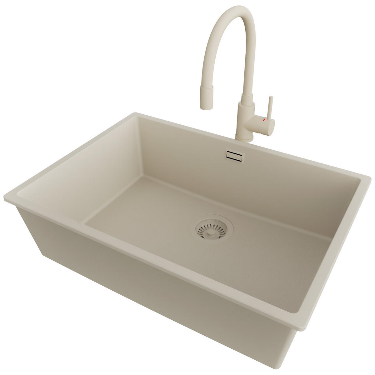 GRANITSPÜLE London Slim, 2-er set Beige 66/47 cm 1 Becken + Küchenarmatur 38/14 cm + Ablauf-Set ab 70er Unterschrank - Beige, Kunststoff (66/20/47cm) - Primagran