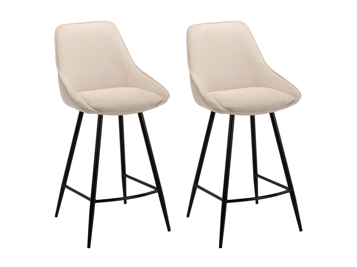 BARHOCKER 2er-Set - Cord & schwarzes Metall - Cremefarben - MASURIE - Creme, Textil (51/99/48cm) - Vente-Unique