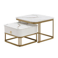 COUCHTISCH Weiß Gold 2er-Set 60/60/45 cm 50/50/34 cm - Weiß, Holzwerkstoff (60/60/45cm) - PANGIVO