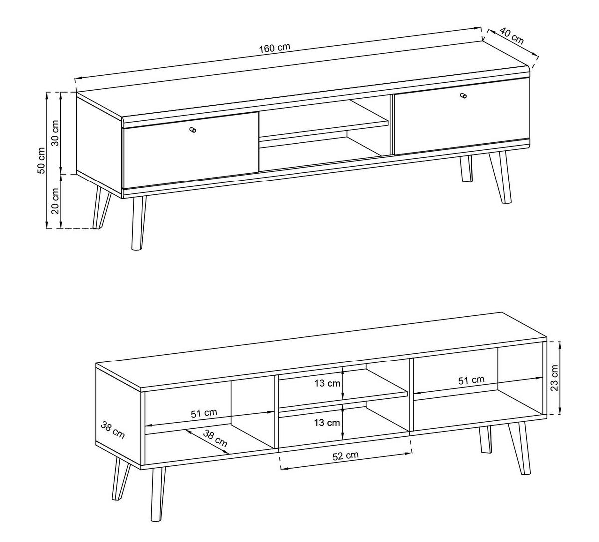 RTV-SCHRANK Primo Weiß, Eiche Riviera, Zweitüriger TV-Schrank mit Regal - Eichefarben/Weiß, Holzwerkstoff (160/50/40cm) - Bettso