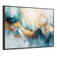 LEINWAND Bilder mit Rahmen - Abstrakt - Kunst - Gold - Blau - 70x50 - Petrol, Textil (70/50cm) - MuchoWow