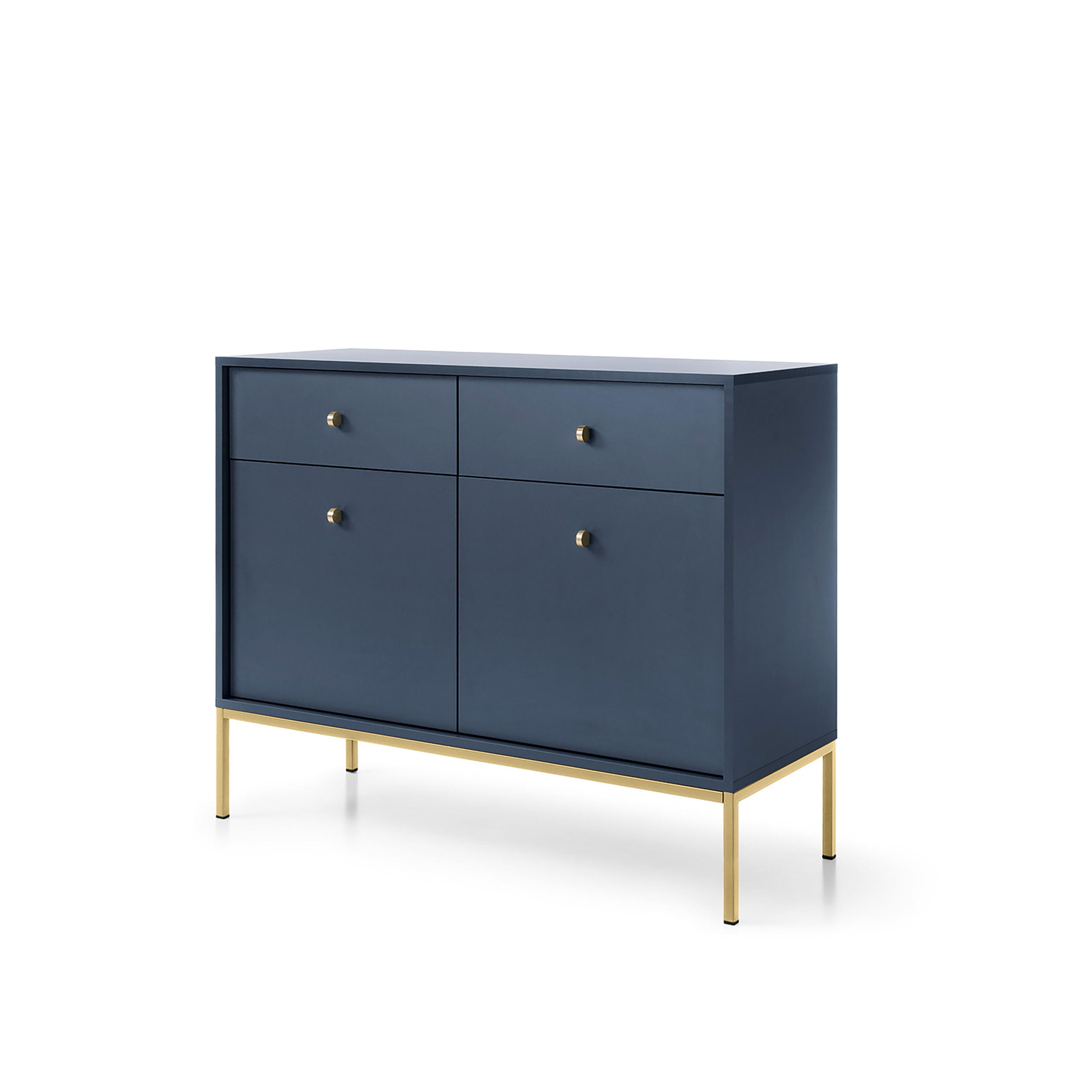 SIDEBOARD MONDO 104/83/39cm mit 2 Schubladen 2 Türen Blau - Blau/Goldfarben, Holzwerkstoff (104/83/39cm) - MASSENO