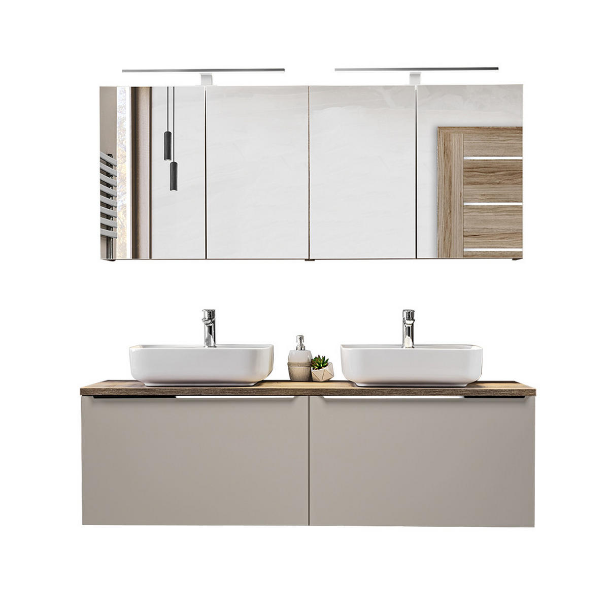 BADMÖBEL-SET 9-TLG. Puebla-56 - Beige, Holzwerkstoff (160/200/46cm) - Lomado