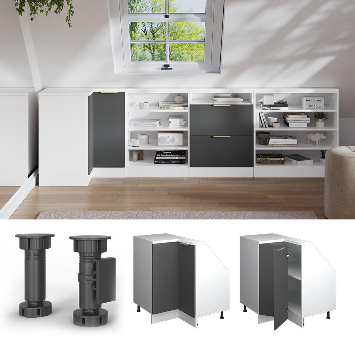 ŠIKMÁ SKŘÍŇ ROHOVÁ SKŘÍŇKA Rion Antracitově zlatý - antracitová, kompozitní dřevo (75.6/81.6/75.6cm) - Vicco