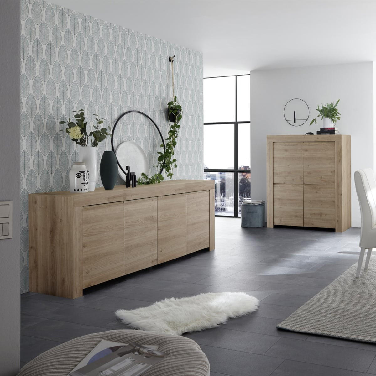 SIDEBOARD mit 4 Türen L210 cm - Firenze - Eichefarben, Holzwerkstoff (42/81/210cm) - Calicosy