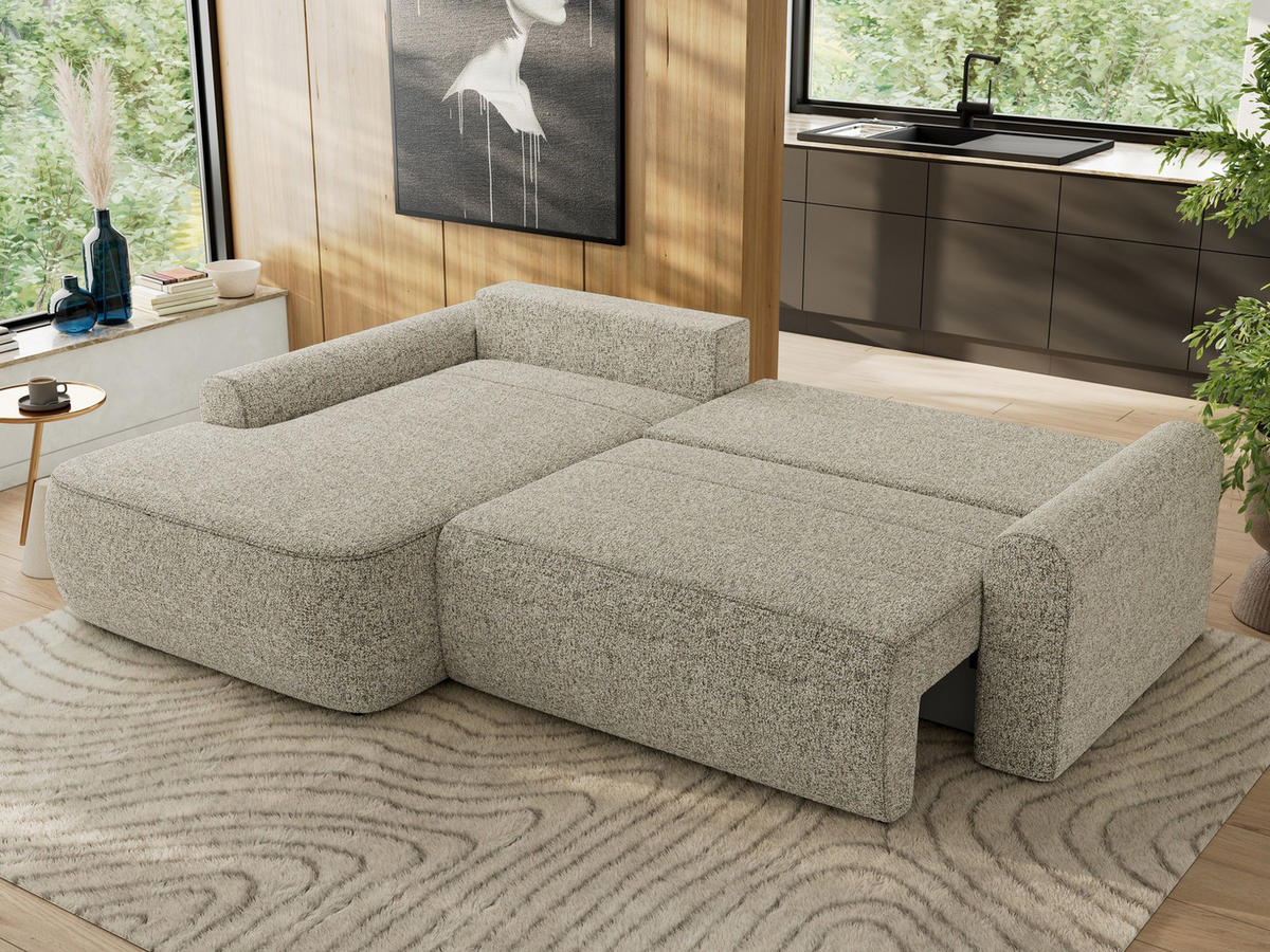 ECKSCHLAFSOFA CUBO L Beige Struktur - links - Beige/Schwarz, Kunststoff/Textil (273/187cm) - MKS
