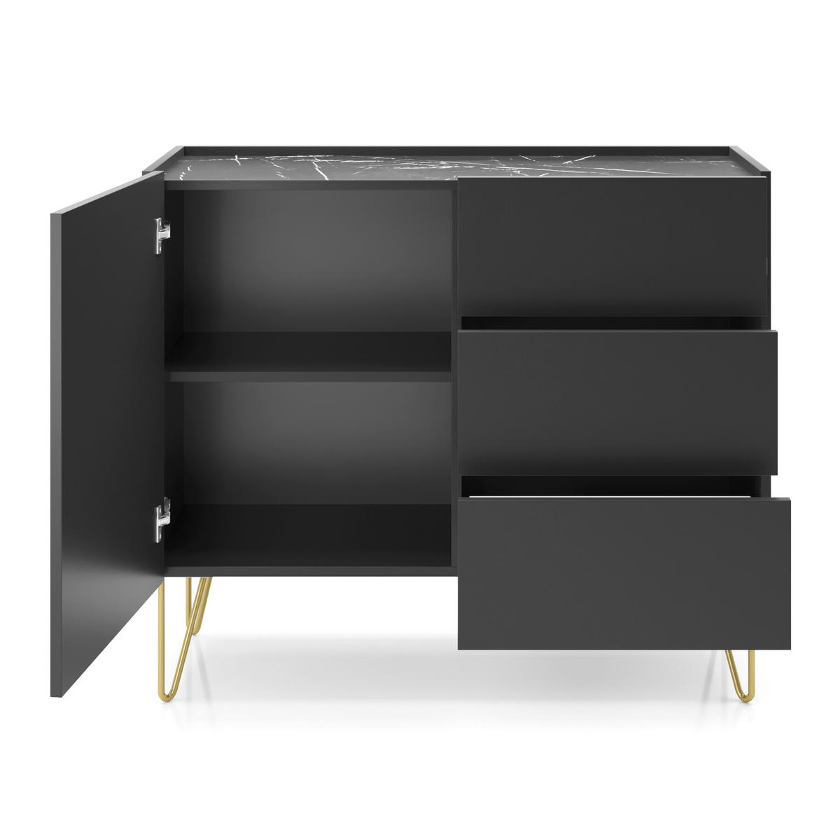 SIDEBOARD Canmore KSZ97 – Schwarzgrau - Schwarz/Grau, Glas/Holzwerkstoff (97/83/37cm) - Komodee