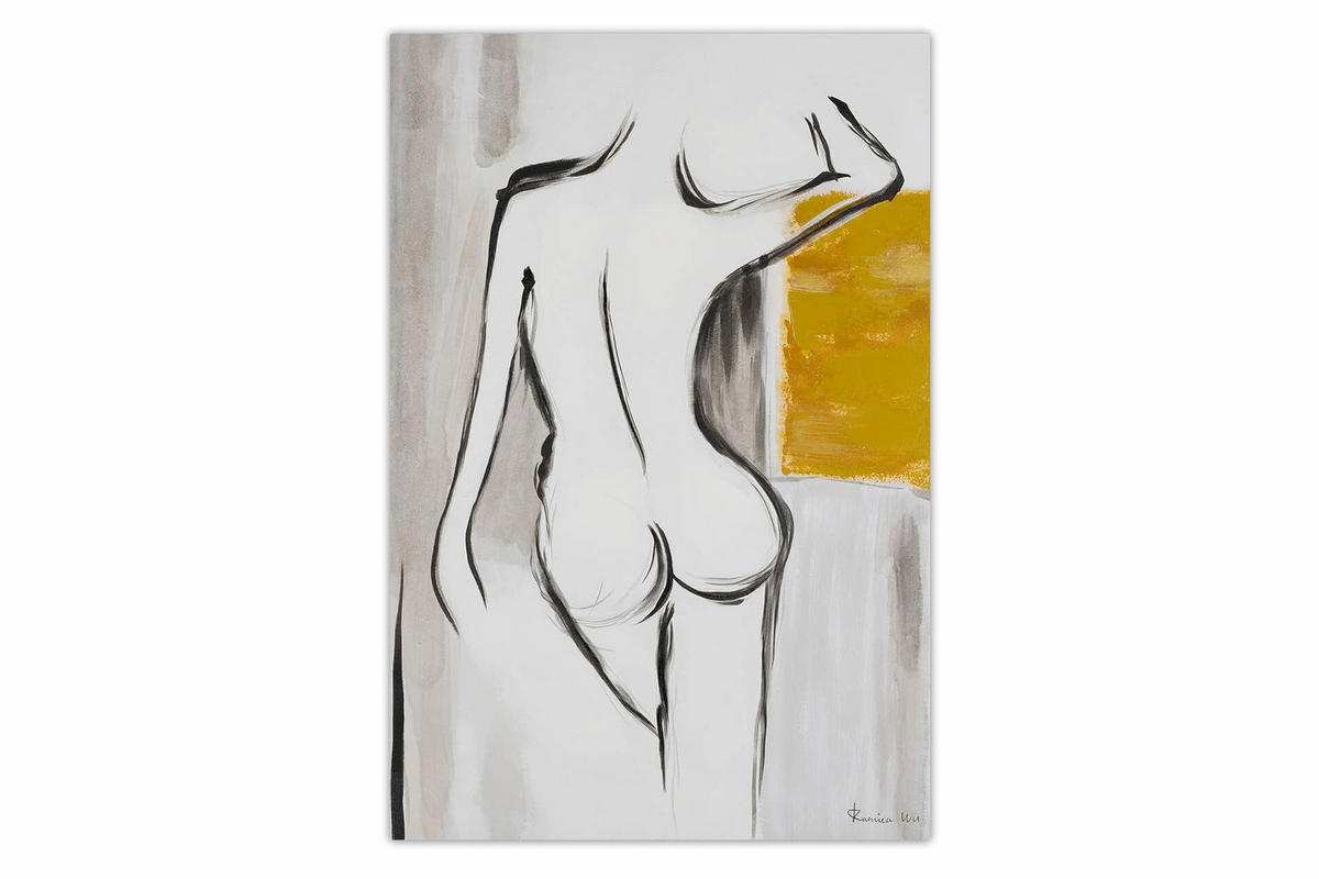 ACRYLBILD HANDGEMALT 60/90 cm - Schwarz/Weiß, Holz/Textil (2/90cm) - KUNSTLOFT