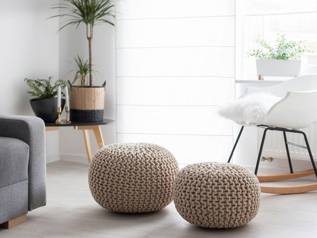 POUF Conrad 40/40/25 cm - Beige, Naturmaterialien/Textil (40/25/40cm) - Beliani