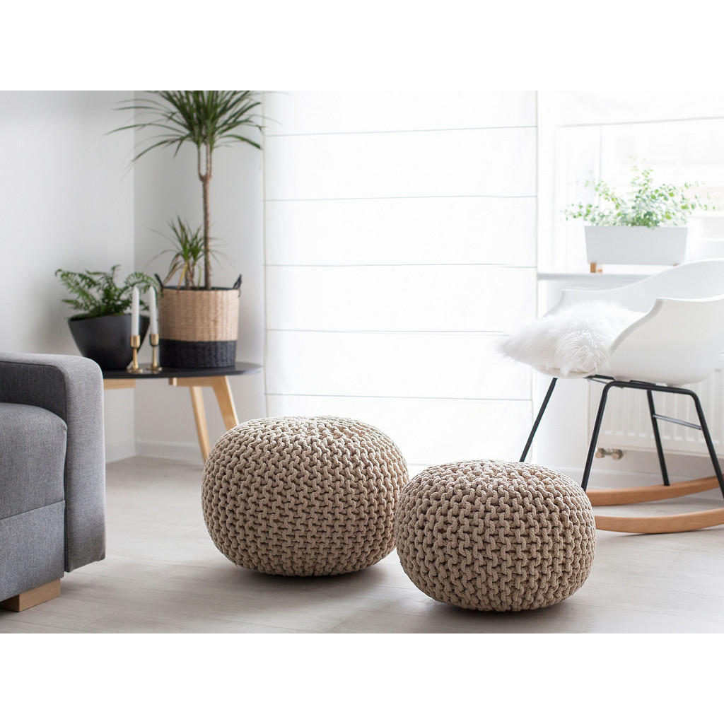 Thumbnail - Beliani Pouf, Beige, Textil, 1-Sitzer, Rund, 40x25x40 cm, Wohnzimmer, Hocker, Poufs