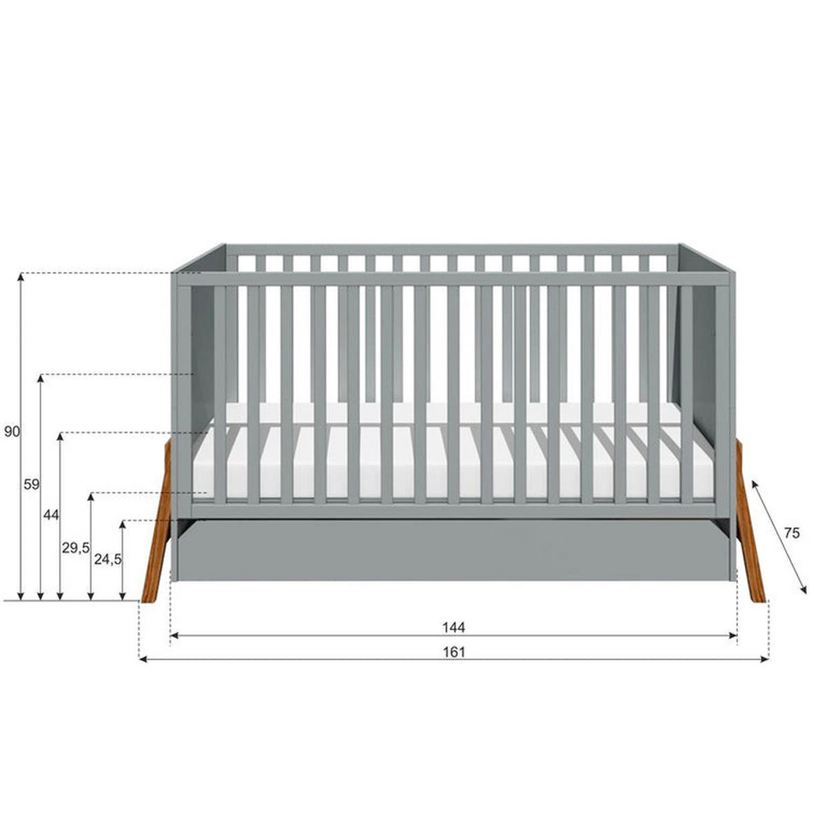 GITTERBETT 70/140 Grau - Grau, Holzwerkstoff (70/140cm) - Petits-meubles