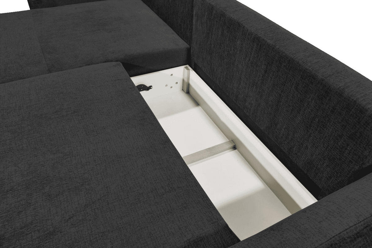 ECKSCHLAFSOFA mit Schlaffunktion und Bettkasten, beidseitig montierbar - Schwarz, Holz/Kunststoff (286/192cm) - ed exciting design