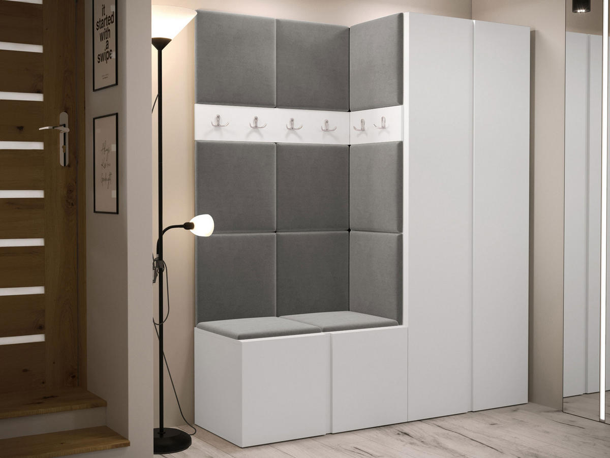 GARDEROBEN-SET Orion III - Weiß/Grau, Holzwerkstoff/Kunststoff (158/186/46cm) - MIRJAN24