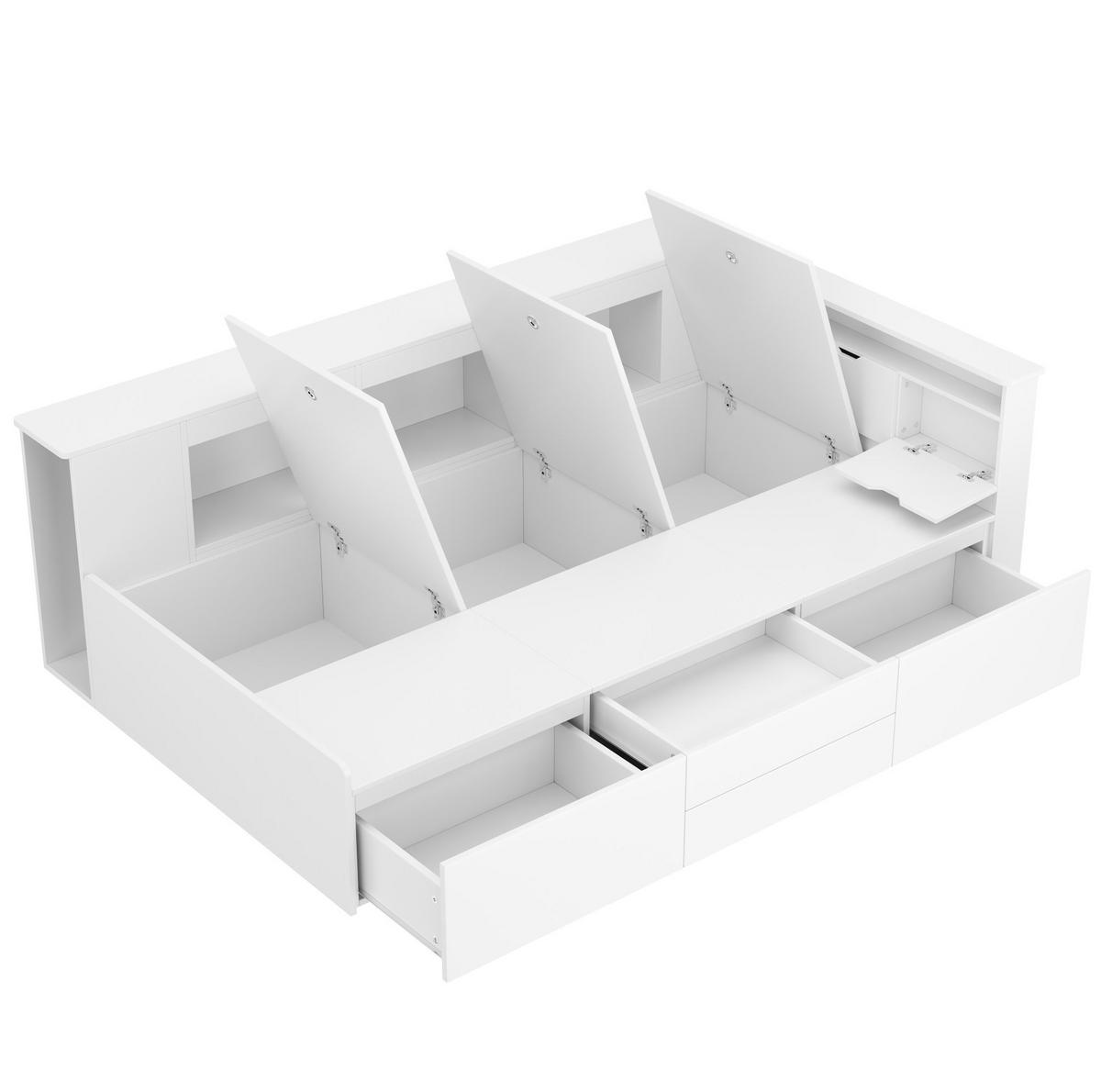 KINDERBETT aus MDF 90x200 cm Weiß mit 4 Schubladen, Bücherregalen und Stauraum - Weiß, Holzwerkstoff (90/200cm) - IVMEU