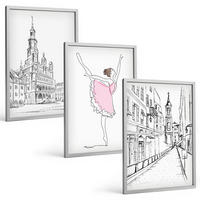 BILDER SET 3er Set - 40x60 cm Silberner Rahmen - Stilvolle Ballerinen und Architektur - Silberfarben, Kunststoff (40/60cm) - TULUP