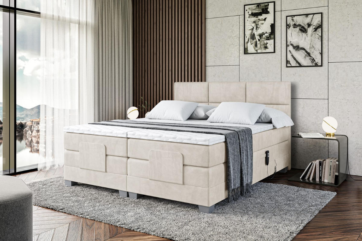 BOXSPRINGBETT elektrisch verstellbar mit 2 Matratzen H4/Taschenfederung PROT EL 140 x 200 Creme - Creme, Holzwerkstoff (147/200cm) - ALTDECOR