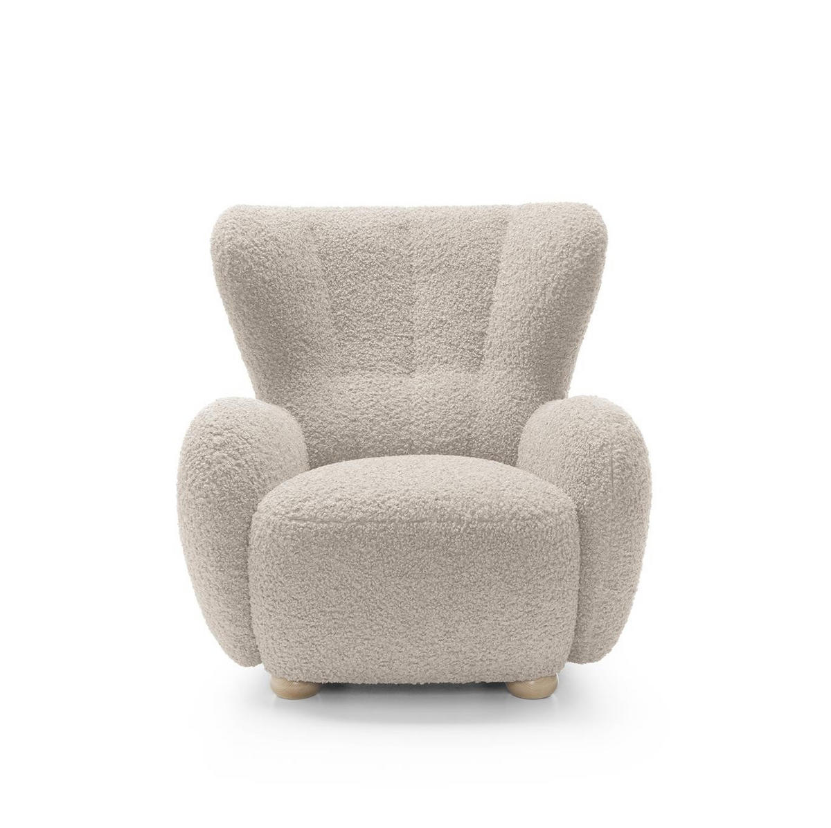 OHRENSESSEL Teddy Beige, Buchenholz Bein, Sessel aus Boucle-Stoff - Beige/Buchefarben, Holzwerkstoff/Textil (88/91/100cm) - Bettso