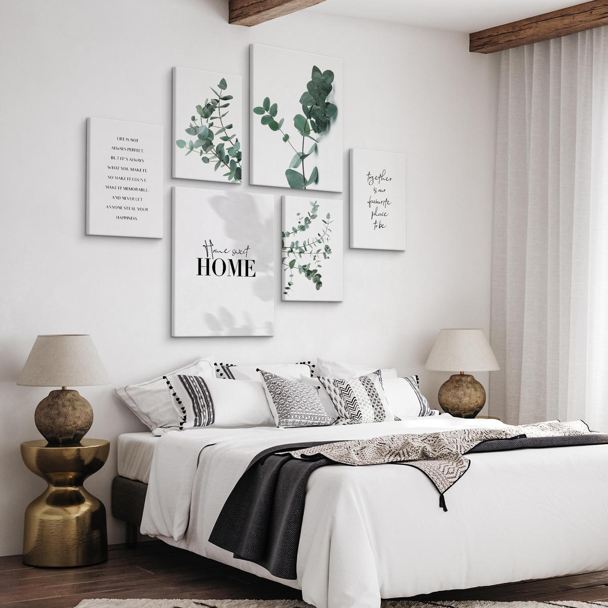 LEINWANDBILDER 6-er Set Blätter Zitate - Schwarz/Weiß, Textil (90/80cm) - Muralo