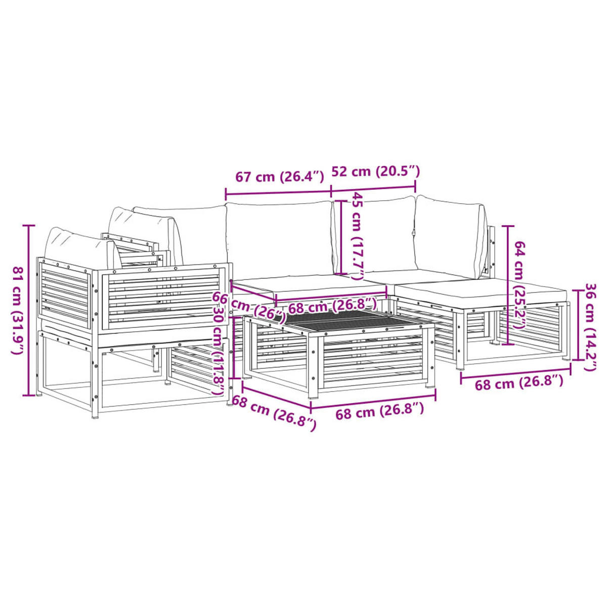 GARTEN-SOFAGARNITUR 6-TLG. Mit Kissen Massivholz Akazie - Braun, Holz - vidaXL