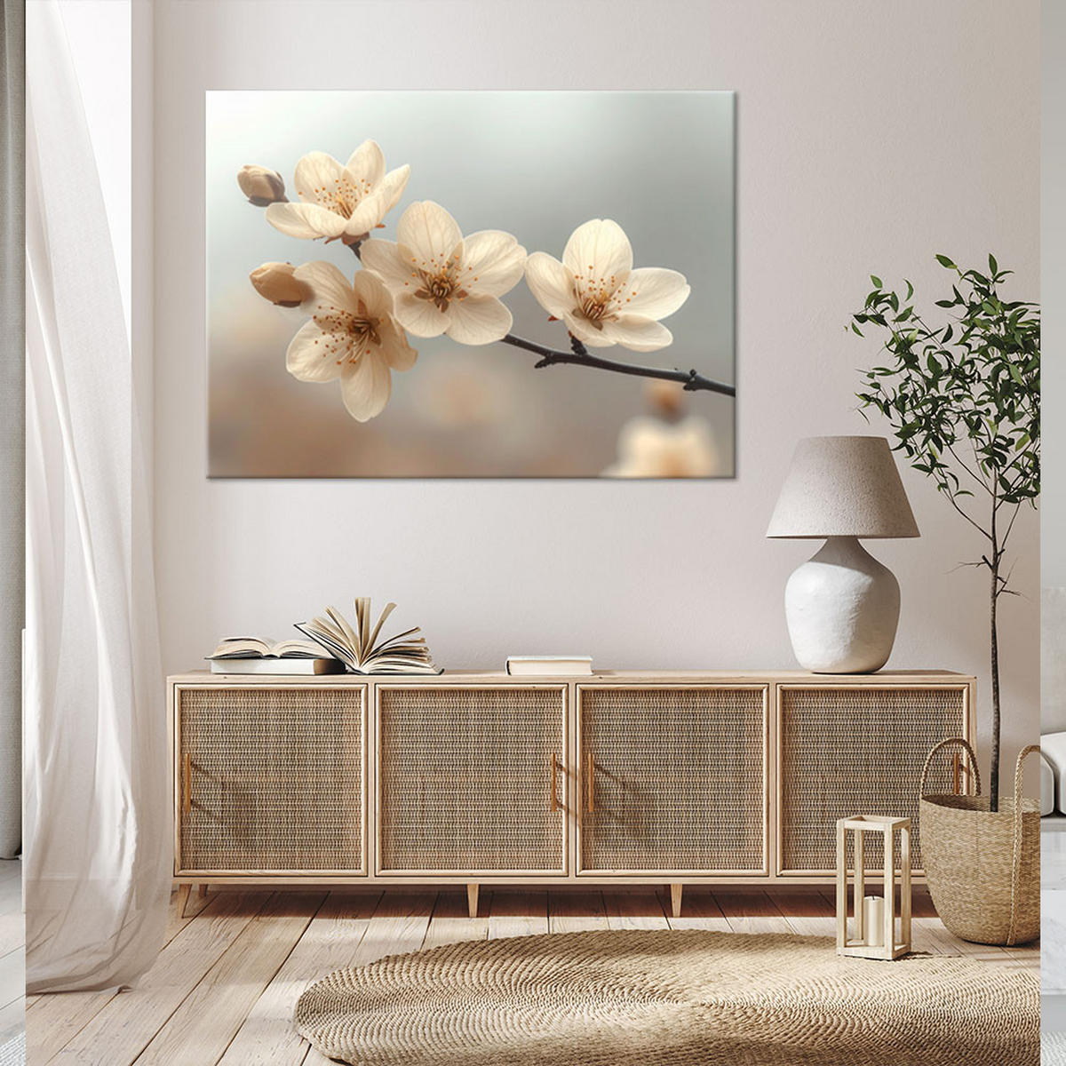 WANDBILD, Cremefarbene Magnolien in einer romantischen Vintage-Komposition - Beige, Textil (120/80cm) - Feeby
