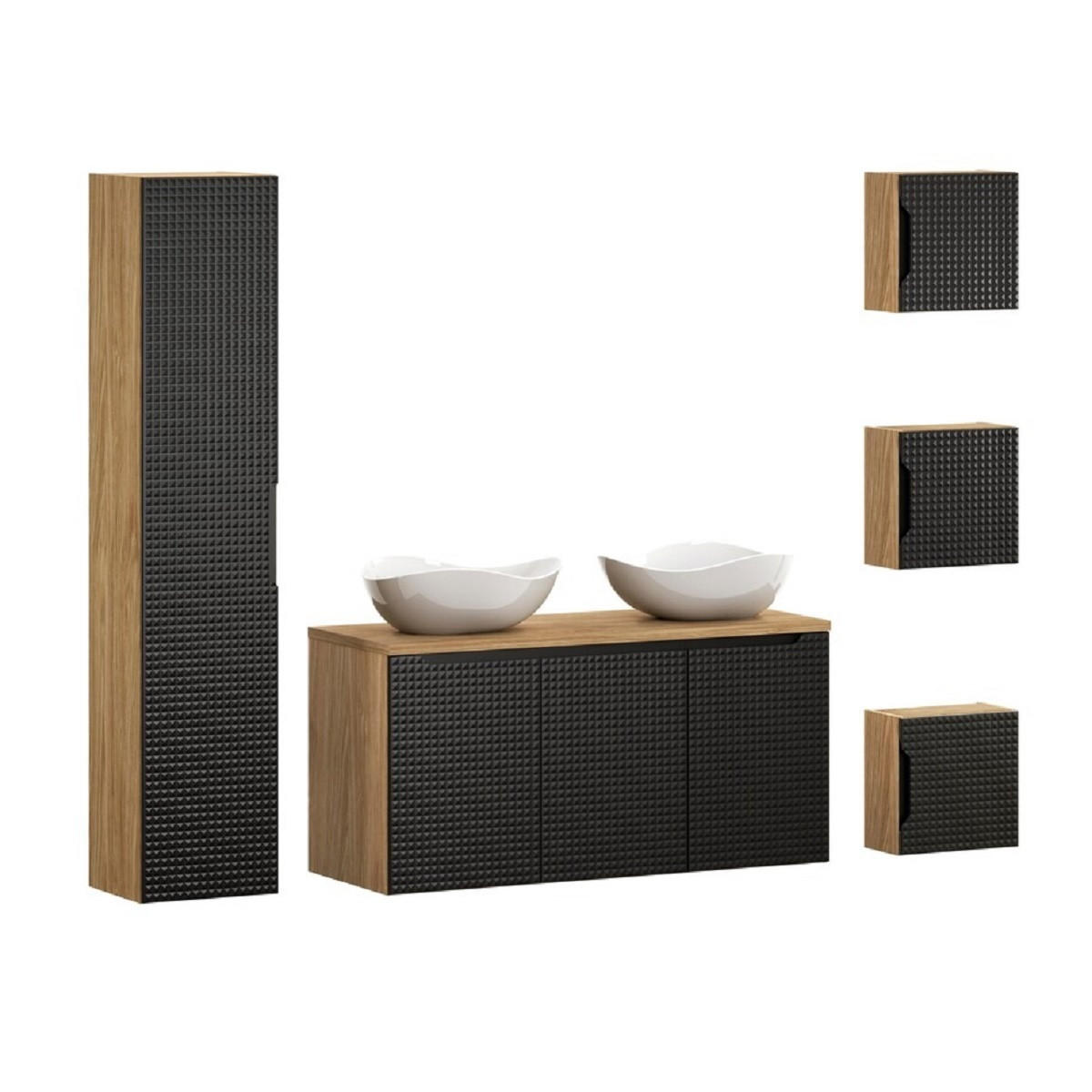 BADMÖBEL-SET 8 Teile - Luxor Black L BM111 in Schwarz/Geölte Eiche - Eichefarben/Schwarz, Holz (120/170/46cm)