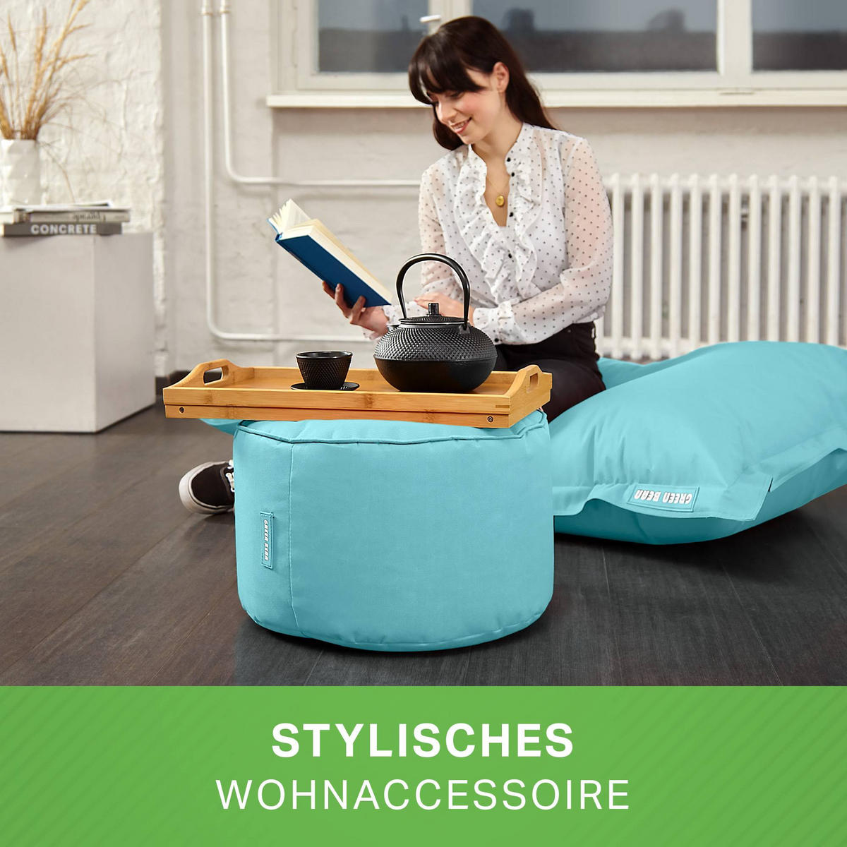 SITZSACK-HOCKER Pouf "Stay" 45x25cm - Blau, Textil (45/25/45cm) - Green Bean