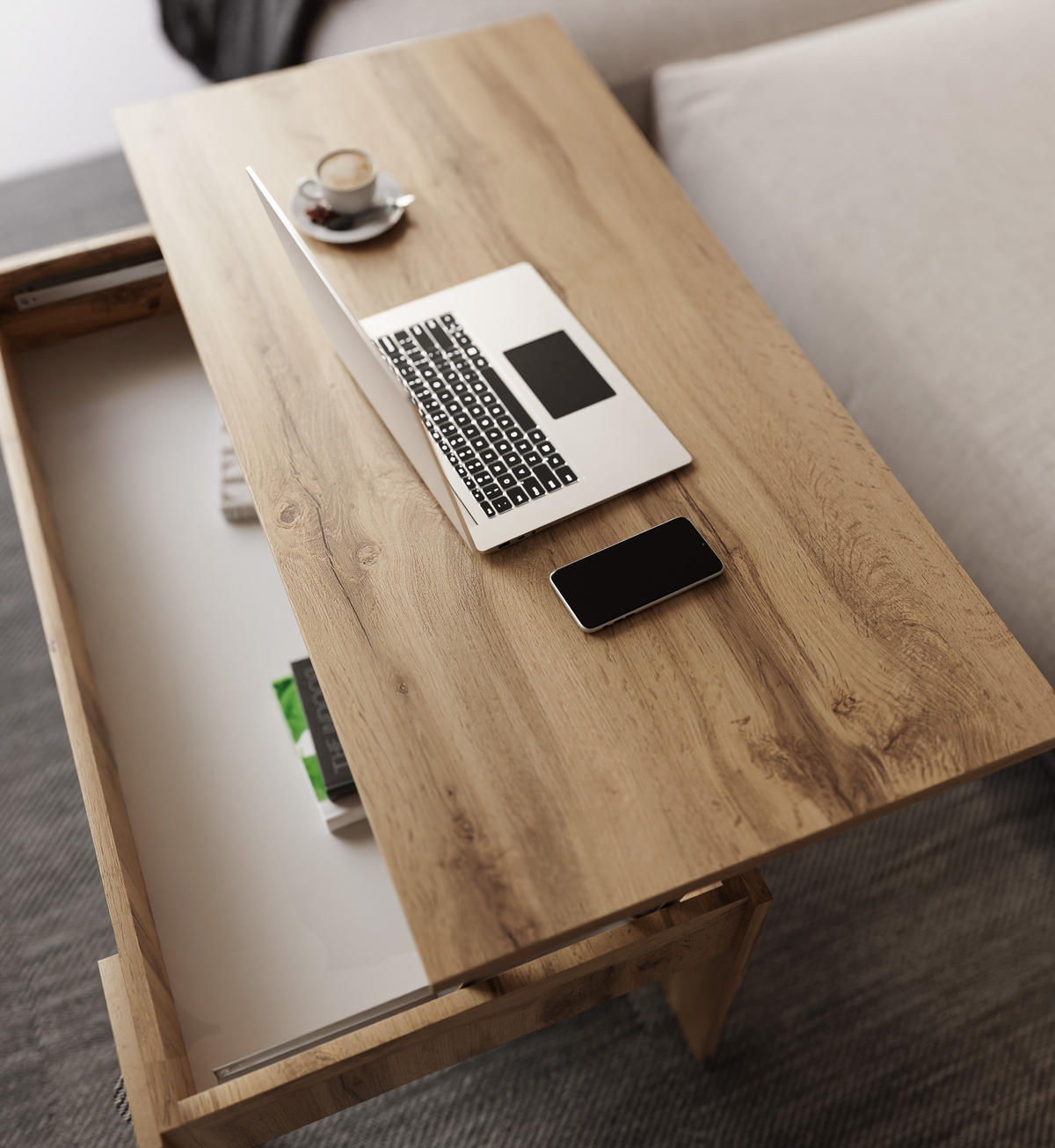 AUSZIEHBARER Couchtisch APERTO, Eiche Wotan - Eiche Wotan, Holzwerkstoff (100/45/50cm) - Lookway