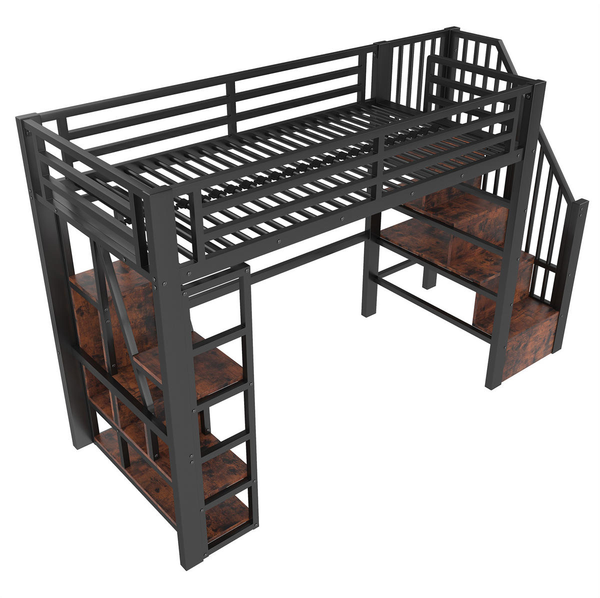 HOCHBETT 90/200 cm aus Metall und MDF mit LED-Beleuchtung, Ablage und Stauraum - Schwarz, Holzwerkstoff (90/200cm) - Flora Grace