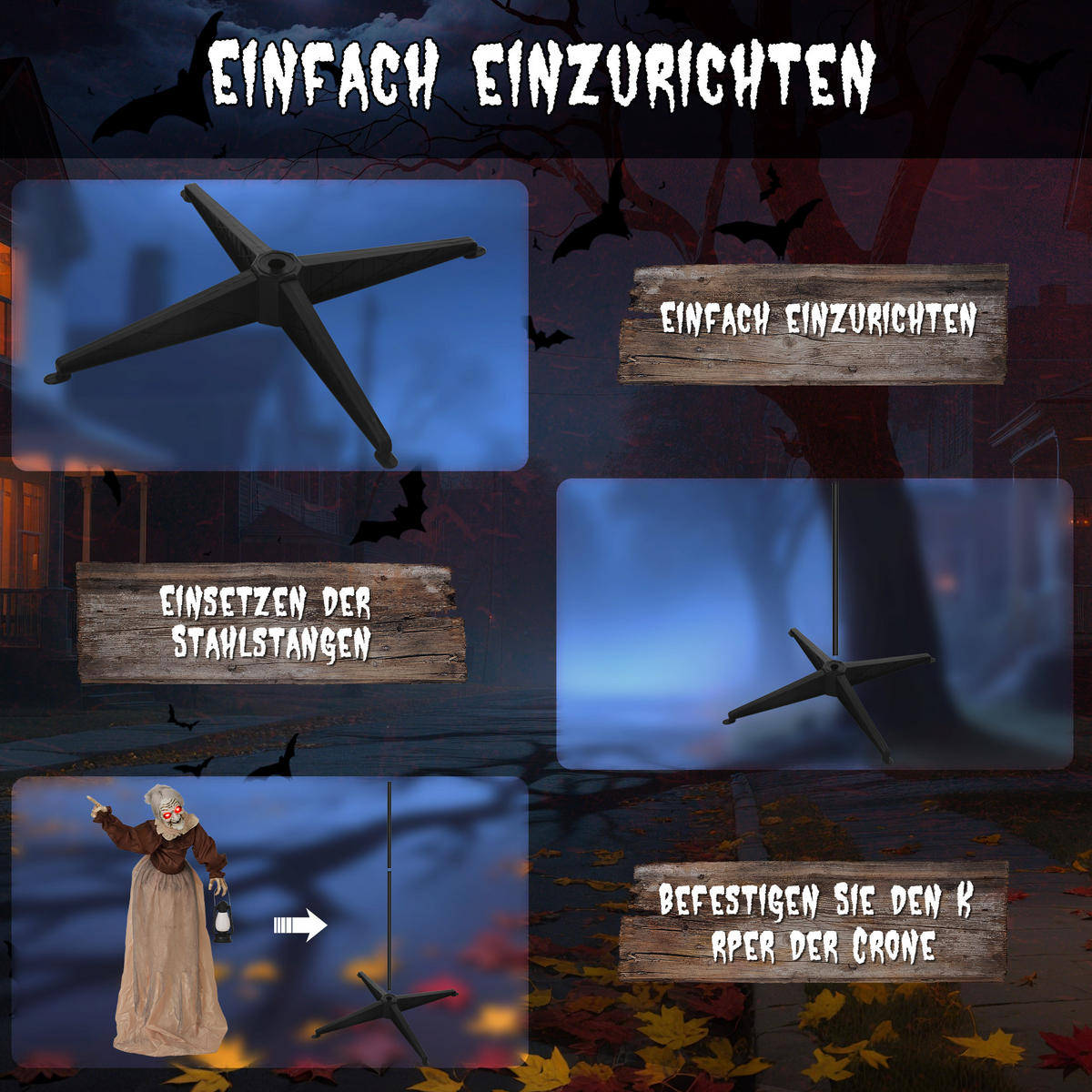 HALLOWEEN-DEKORATION Hexe 150 cm mit LED-Lichter, Soundfunktion - Braun, Textil (25/150/90cm) - Outsunny