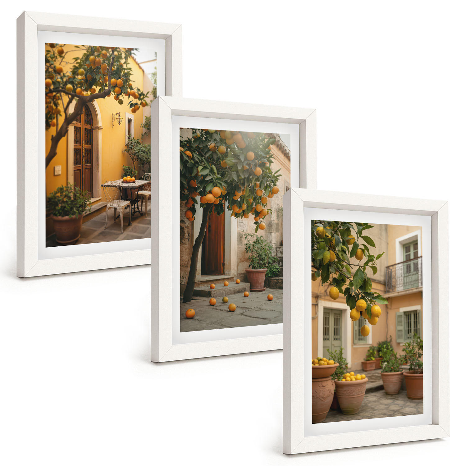 BILDER SET 3er Set - 20x30 cm Weißer Rahmen - Garten-Zitrus-Sonne - Weiß, Kunststoff (20/30cm) - TULUP