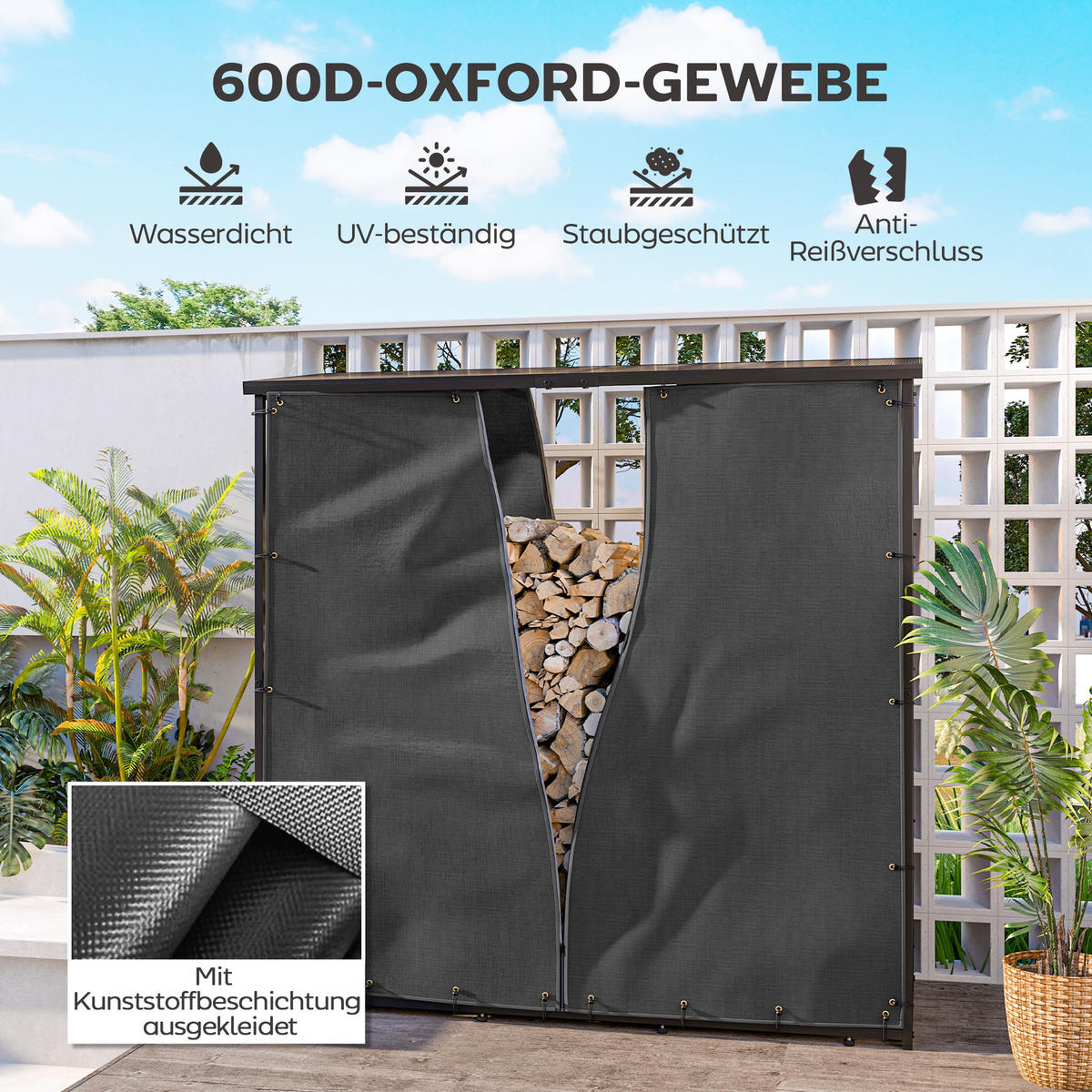 KAMINHOLZREGAL 174 cm - Schwarz, Kunststoff (1/173/174cm) - Outsunny