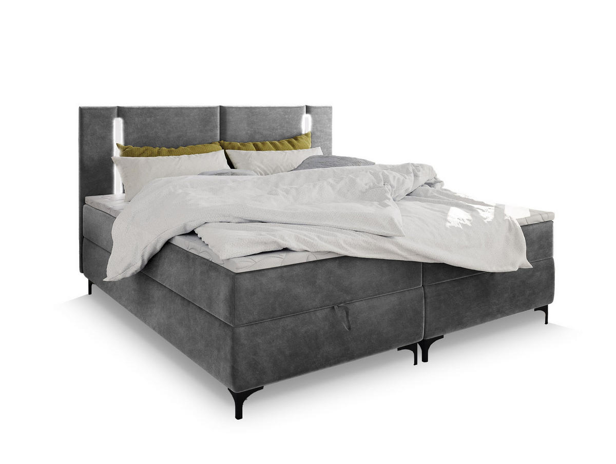 BOXBETT ALBA 140x200 cm mit Matratze und Topper - Hellgrau - Hellgrau, Holz (140/200cm) - MASSENO