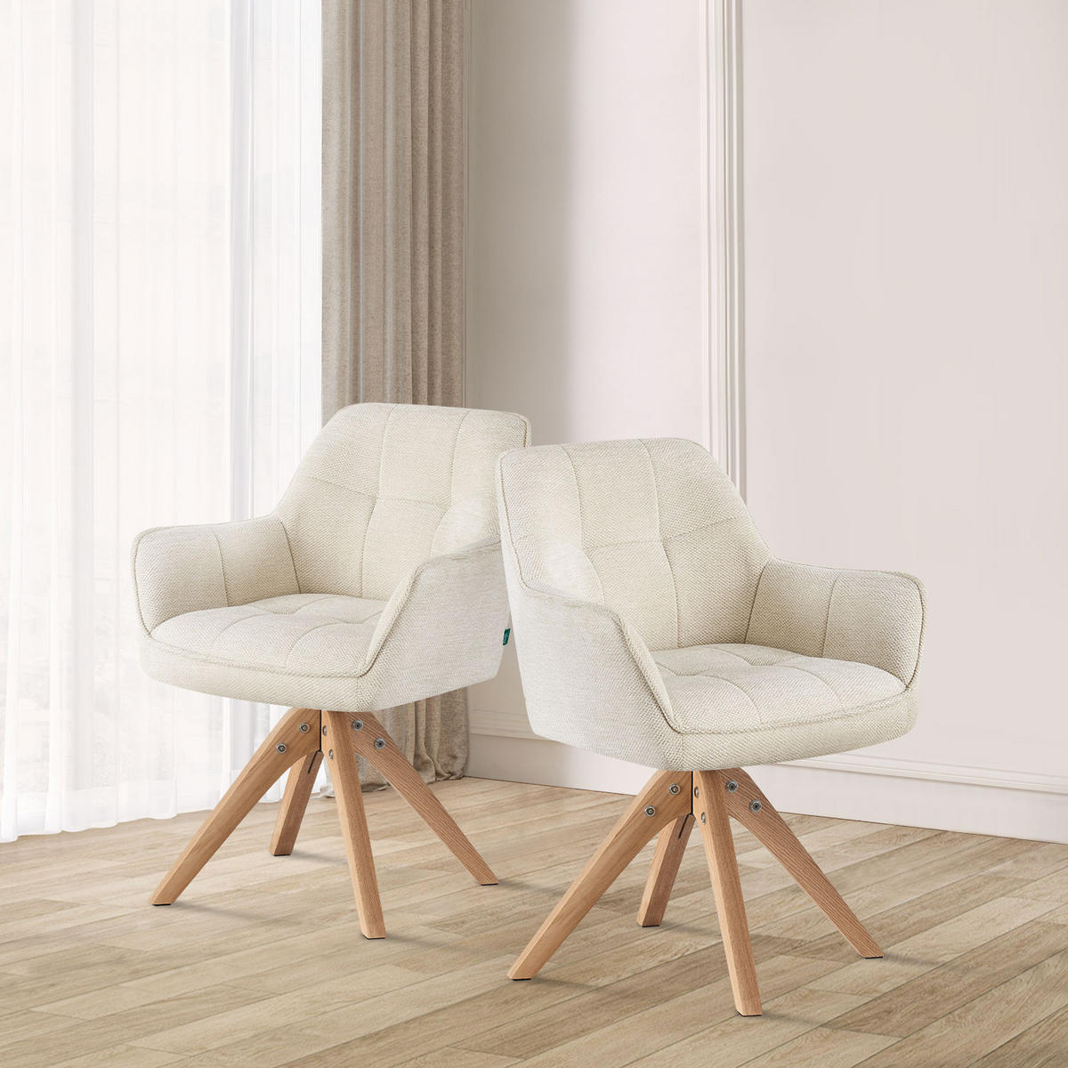 ESSZIMMERSTUHL THOMAS-LINA 2er-Set 360°drehbar - Creme, Holz/Textil (61/82/62cm) - DUBI Möbel