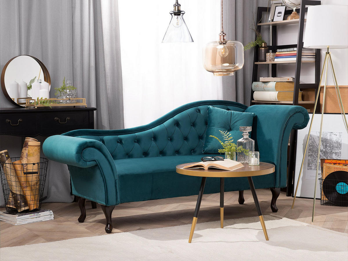 CHAISELONGUE Samtstoff blaugrün rechtsseitig Lattes - Blau, Textil (188/87/59cm) - Beliani