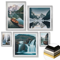 WANDBILDER 5er Set - 50x50 cm & 20x30 cm & 40x60 cm Silberner Rahmen - Spiegelung der Boote auf Bergseen - Silberfarben, Kunststoff (40/60cm) - ArtPrintCave