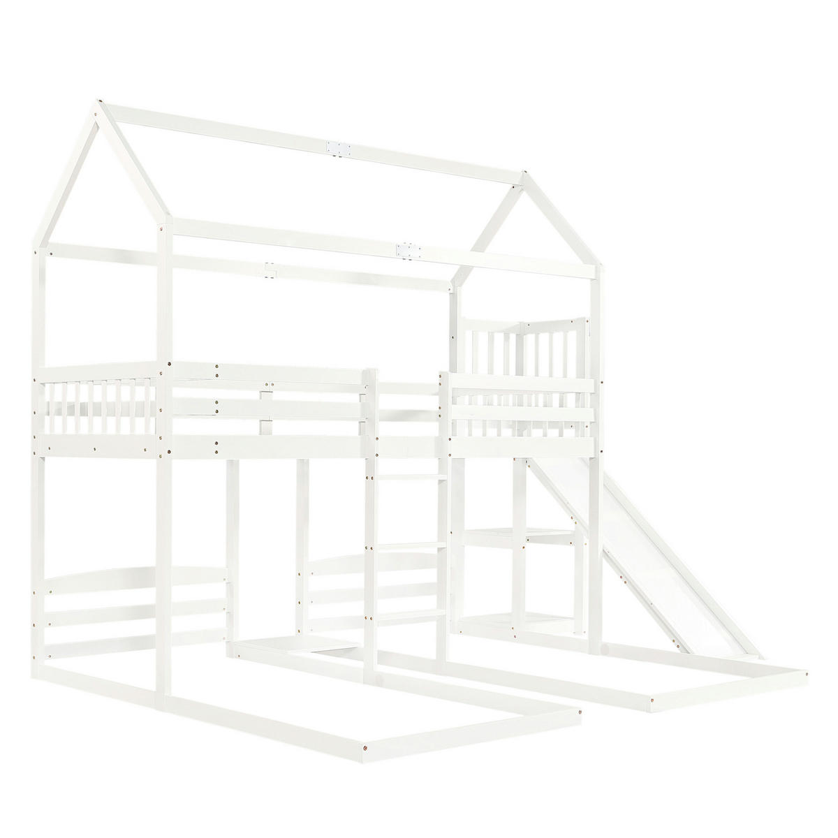 HAUSBETT 90/200 cm Weiß mit Rutsche und Dachdesign, 3 Schlafplätze - Weiß, Holz (90/200cm) - Flora Grace
