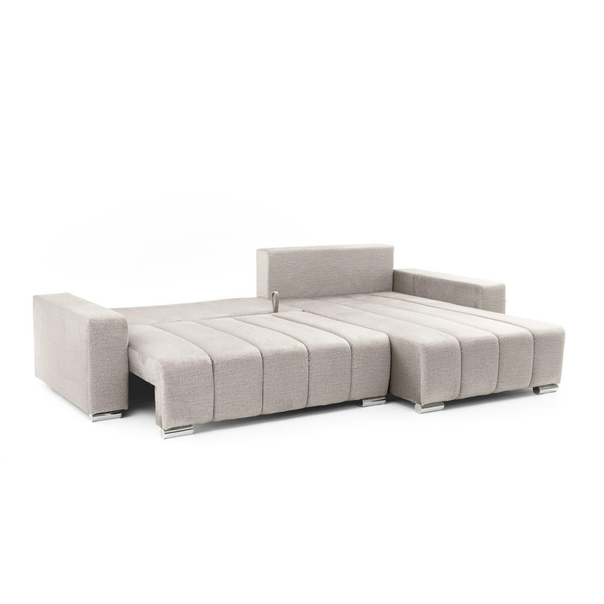 ECKSOFA Piano L Rechts mit Schlaffunktion 137x234 Velours Beige - Beige/Silberfarben, Holz/Textil (178/278cm) - Muffo