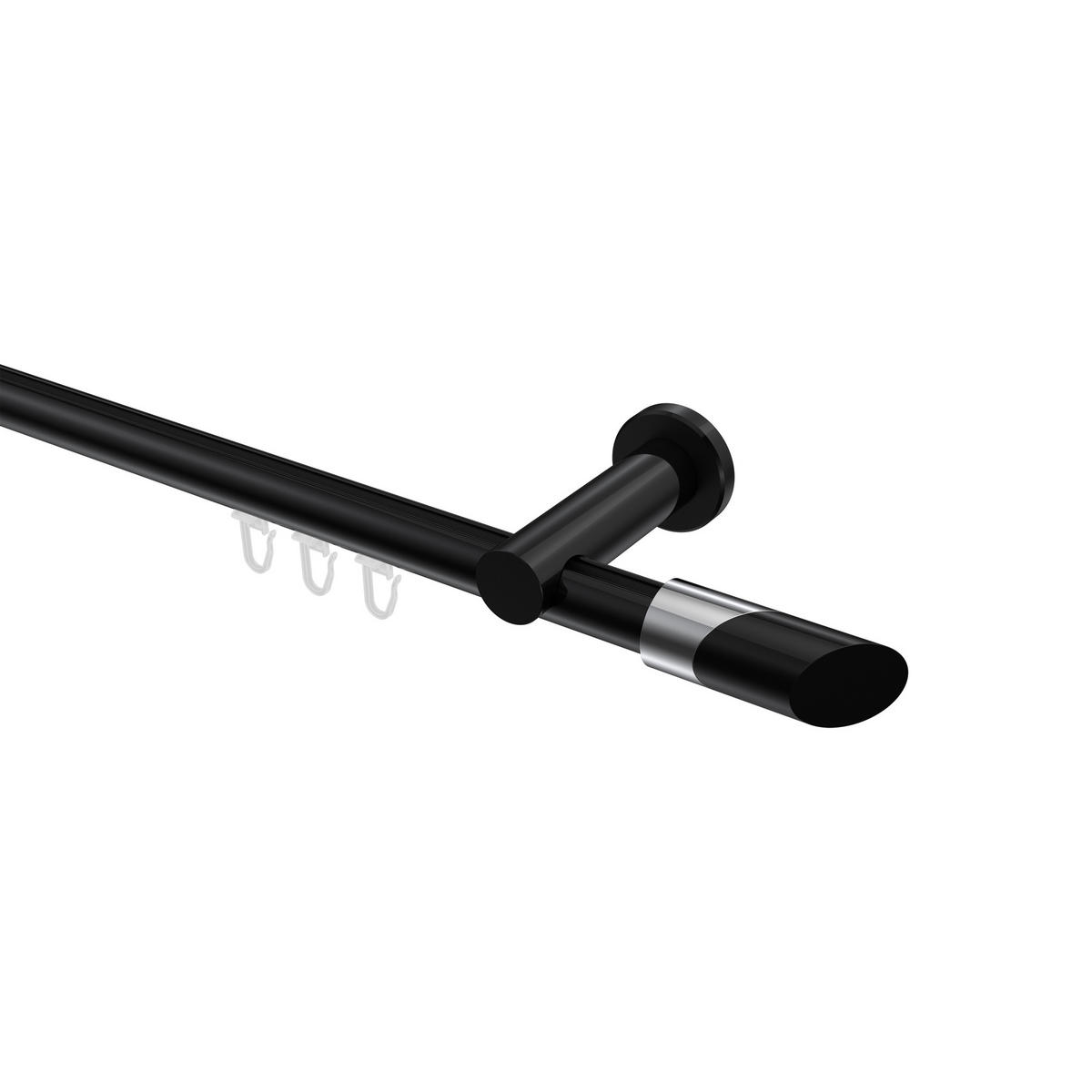INNENLAUF-GARDINENSTANGEN-SET Platon Verano 100 cm, 1-läufig, 20 mm Ø Schwarz - Chromfarben/Schwarz, Metall (100cm) - INTERDECO